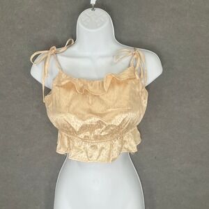 Le Lis Collection Women's Top Boho Chic Romantic Beige Size S Milkmaid Cropped‎